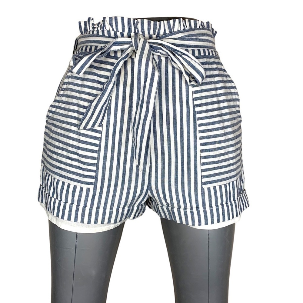 NEW Mi Ami Blue White Striped Paperbag Shorts Belted Cotton Small Coastal
